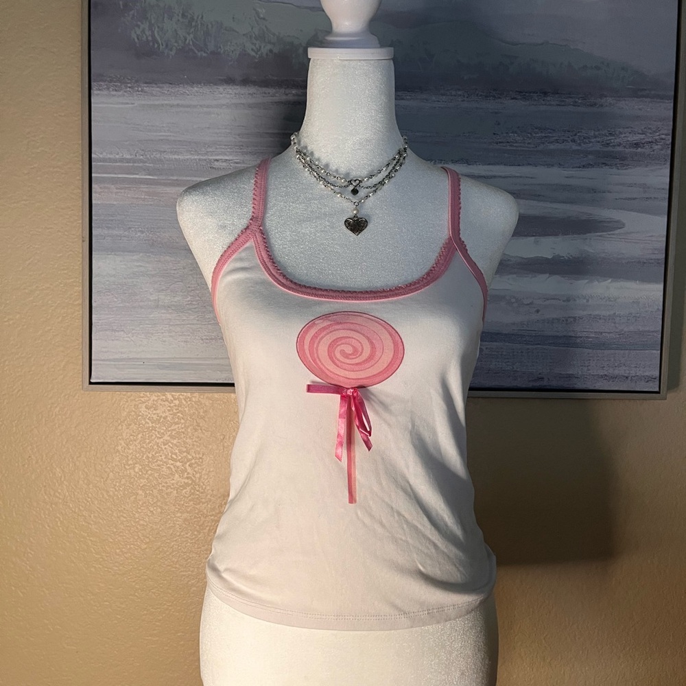 Pink and White Lolipop Bow Tank Top